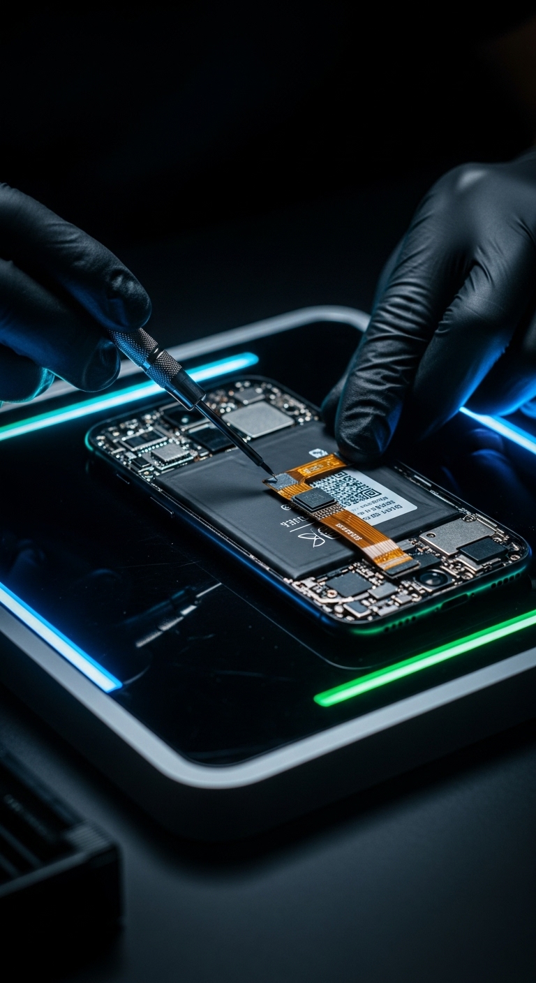 Technician repairing a smartphone